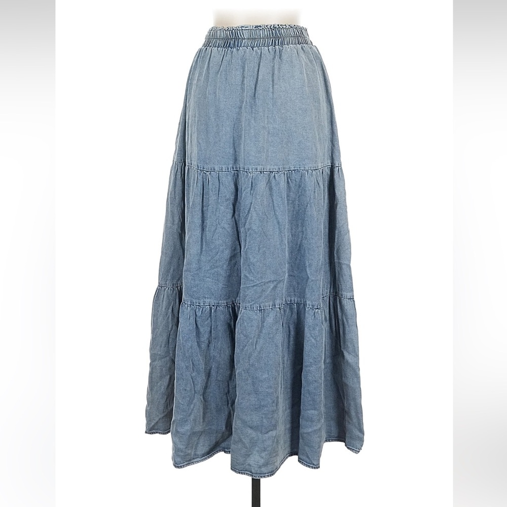 Blue Tiered Maxi Skirt - Lightweight Denim